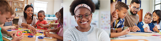 images of children and teachers playing in classrooms