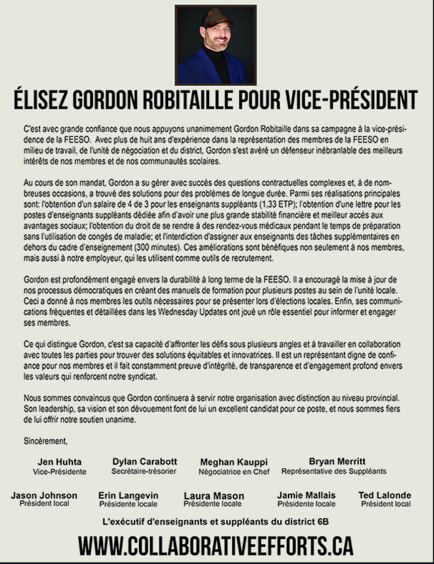 image of Gordon Robitaille vice-président elections poster